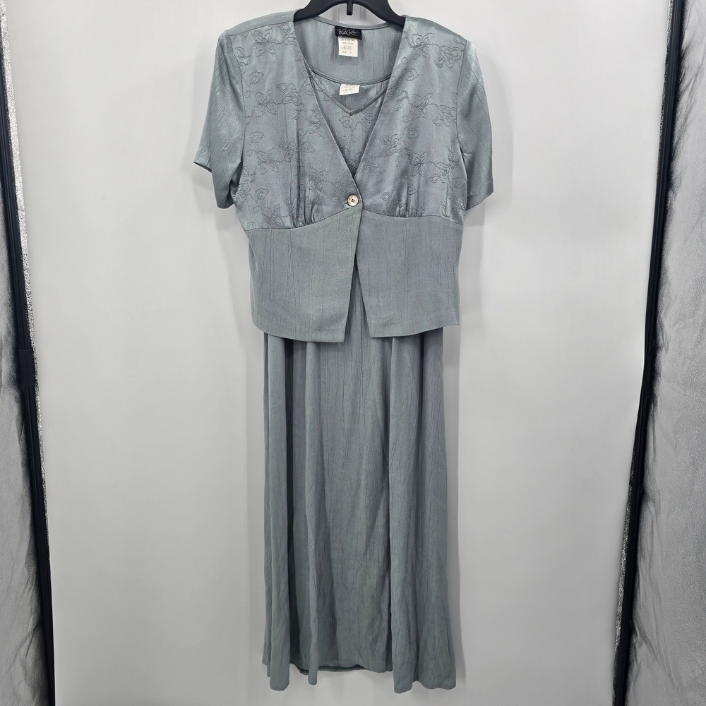 Wild Rose Vintage 2 Piece Dress Set‎ Shimmer Floral Maxi Jacket Size 8